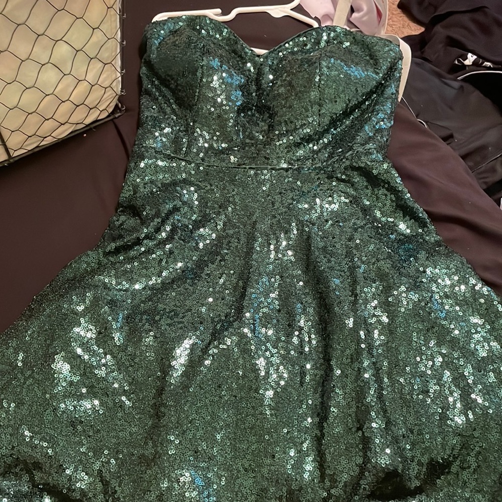green sparkly short dress